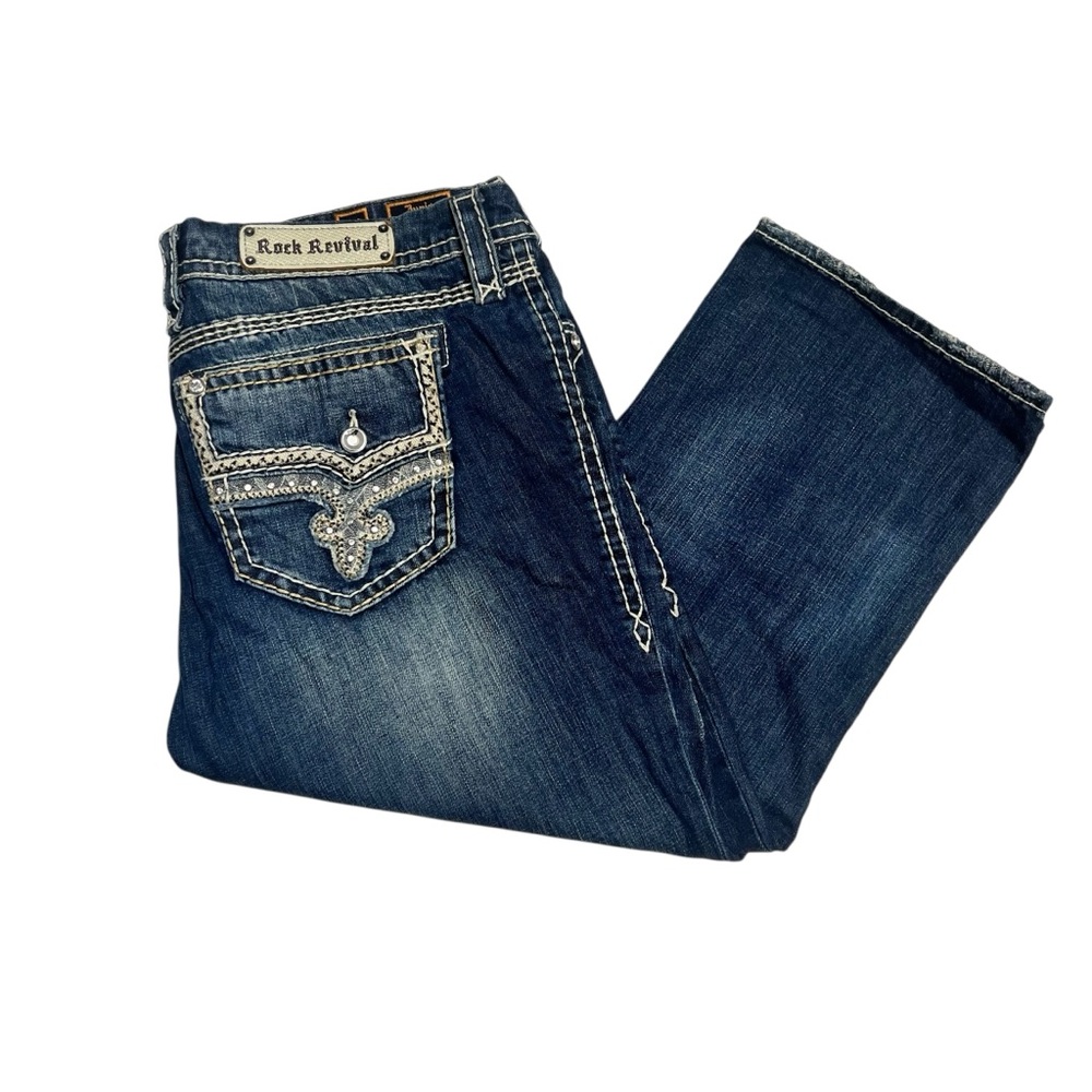 Rock Revival Junia Women’s Dark Blue Easy Capri Jeans Sz. 34W